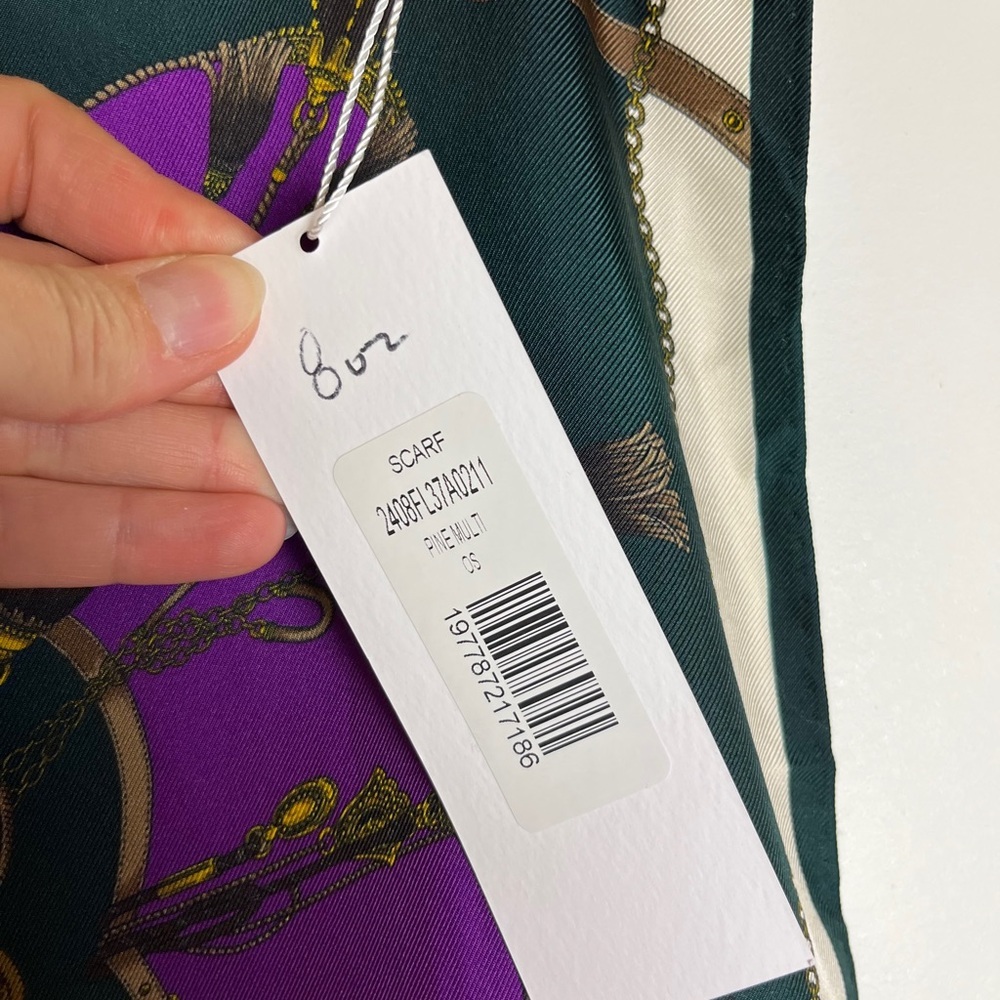 Veronica Beard NWT Silk Scarf Purple Green Equestrian Old Money Luxury Preppy - Picture 3 of 11